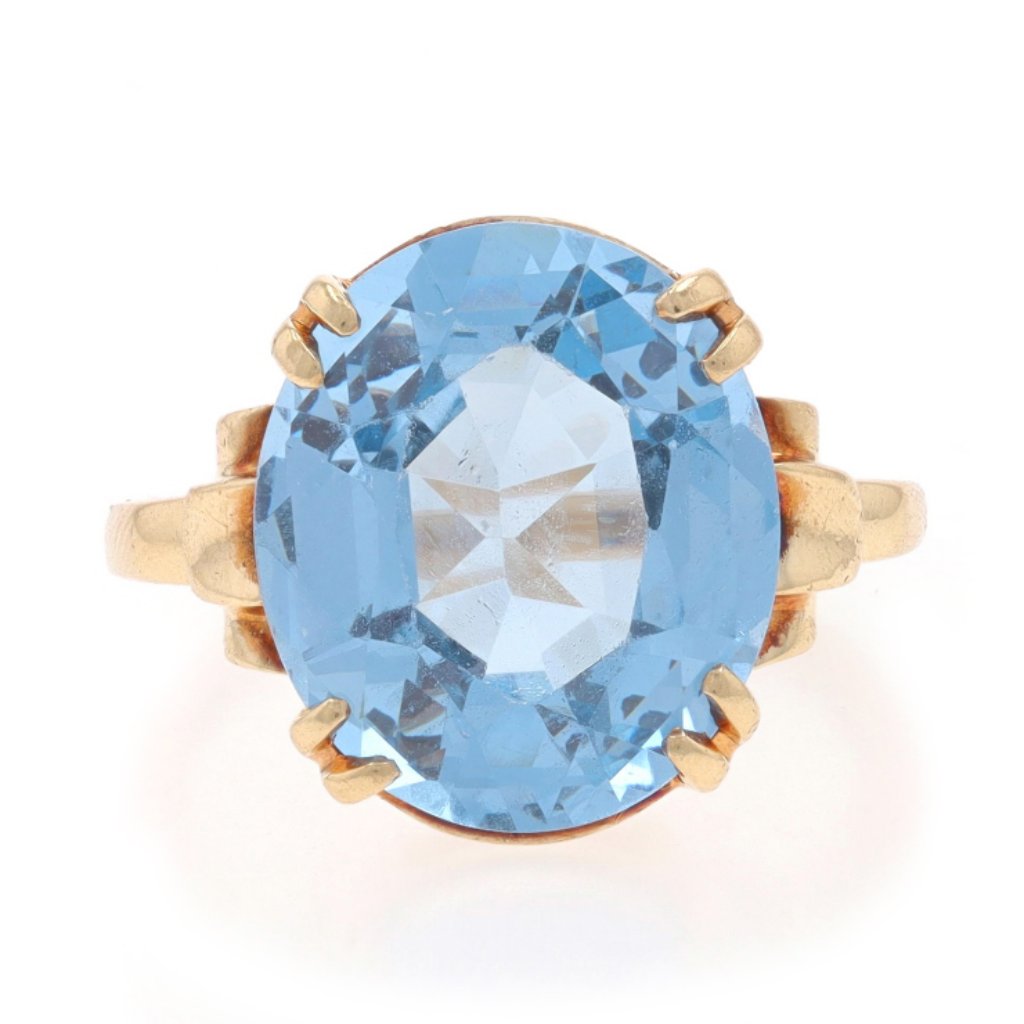 Yellow Gold Spinel Vintage Cocktail Solitaire Ring - 10k Oval 8.50ct